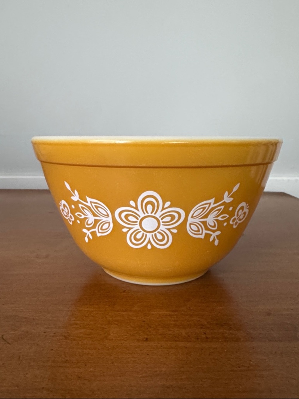Purex Yellow/Gold Ceramic Bowl with White Floral Design Excellent condition!